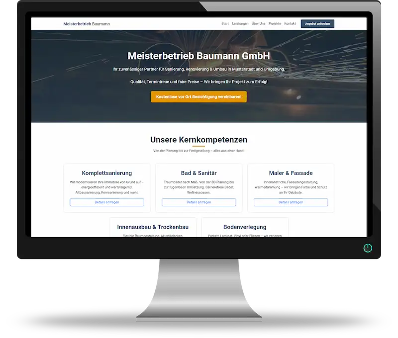 Professionelle SEO-optimierte Website-Demo mit Content-Management und Copywriting erstellt für die Branche Handwerker & Gewerbe - erstellt von webdesign4you.at