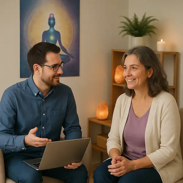 Webdesign & SEO Beratungsgespräch mit einer Energetikerin über ihre neue Website für ihre spirituelle Praxis erstellt von webdesign4you
