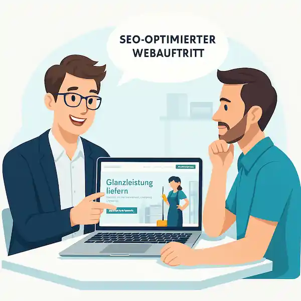 Webdesign & SEO Beratungsgespräch mit einem Gebäudereiniger über seine neue Firmen-Website