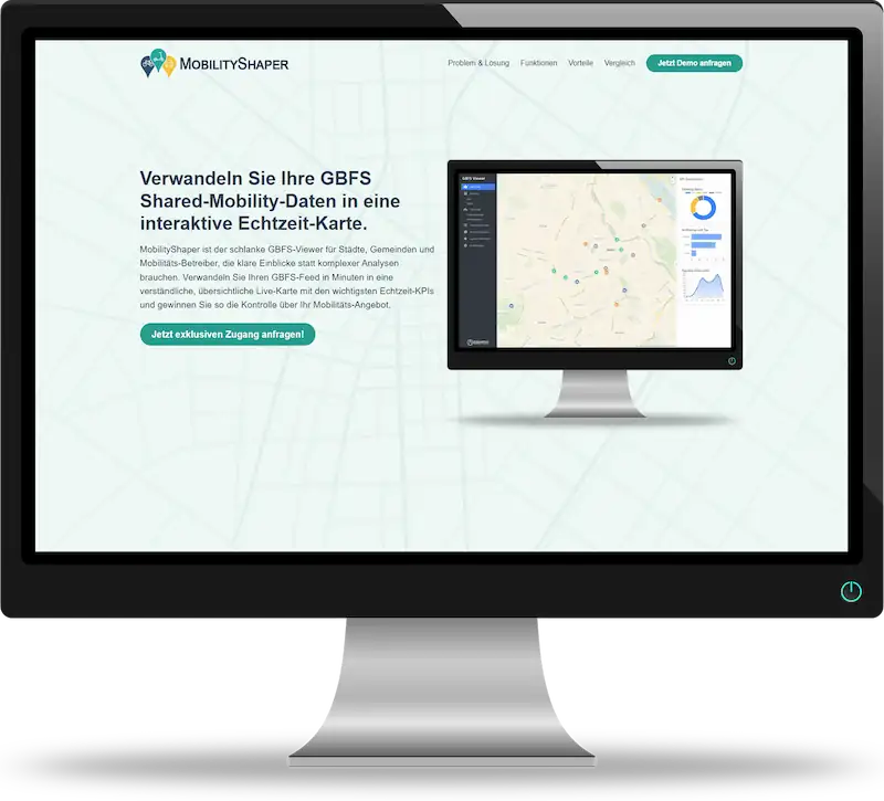 Screenshot Use-Case MobilityShaper GBFS-Viewer SaaS Landing-Page für Smoking Marketing Test